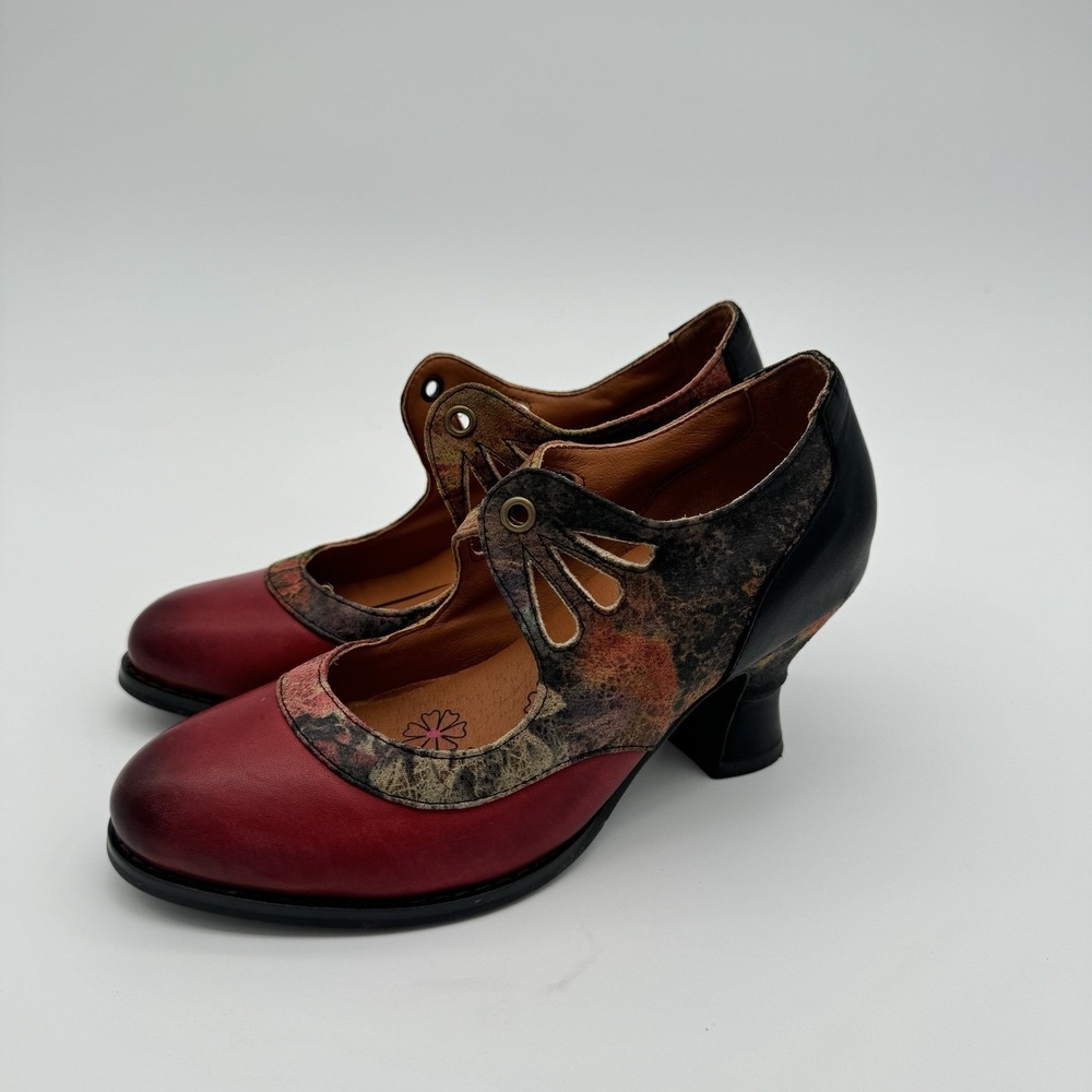 L'Artiste by Spring Step Kallandra Heels Red Multi Leather Lace Up Victorian 5.5 - Picture 2 of 16
